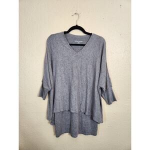 Soft Surroundings Womens Gray Solid V-‎ Neck Two Layered 3/4 Sleeve Tunic Top XS